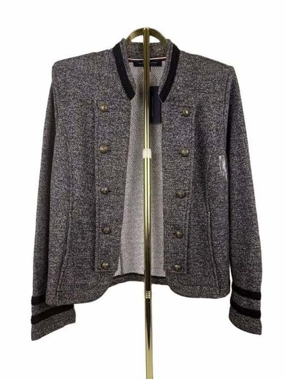 Tommy Hilfiger Women's Band Jacket Charcoal Heather Knit Open Front Size L NWT